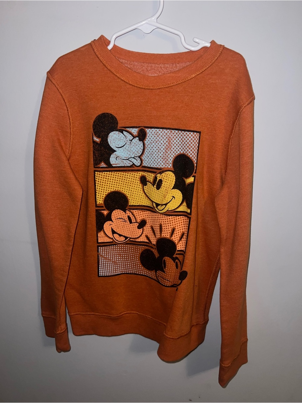 Disney Orange Mickey Mouse Panel Crewneck Sweatshirt
